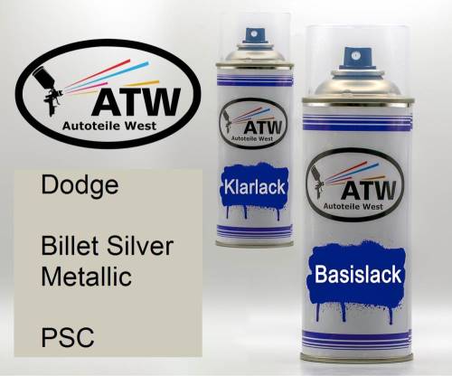 Dodge, Billet Silver Metallic, PSC: 400ml Sprühdose + 400ml Klarlack - Set, von ATW Autoteile West.